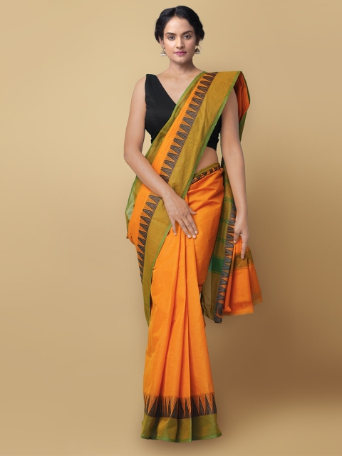 

Unnati Silks Orange & Green Pure Cotton Chettinad Saree