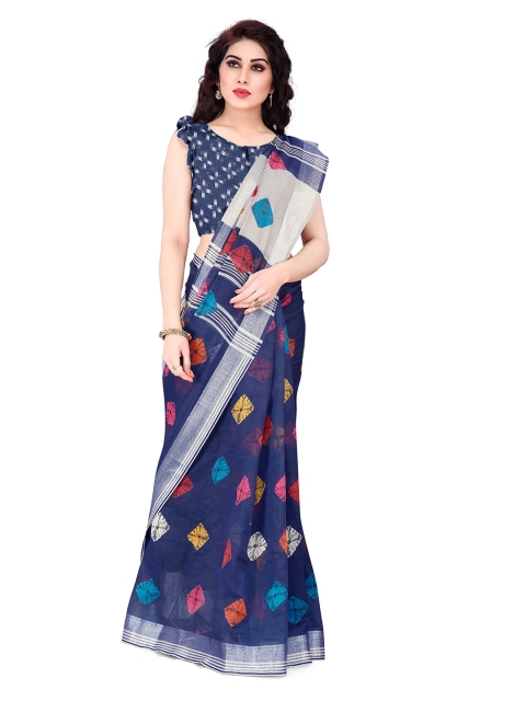

KALINI Women Navy Blue & Multicolor Bandhani Print Poly Cotton Saree