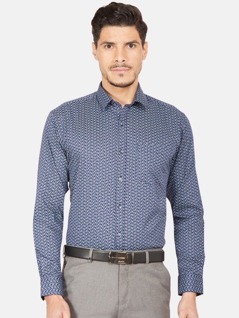 

Oxemberg Men Navy Blue Slim Fit Printed Casual Shirt