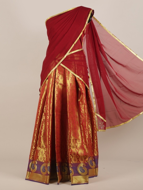 

Pothys Women Maroon & Gold -Toned Ethnic motifs Traditional Half Saree