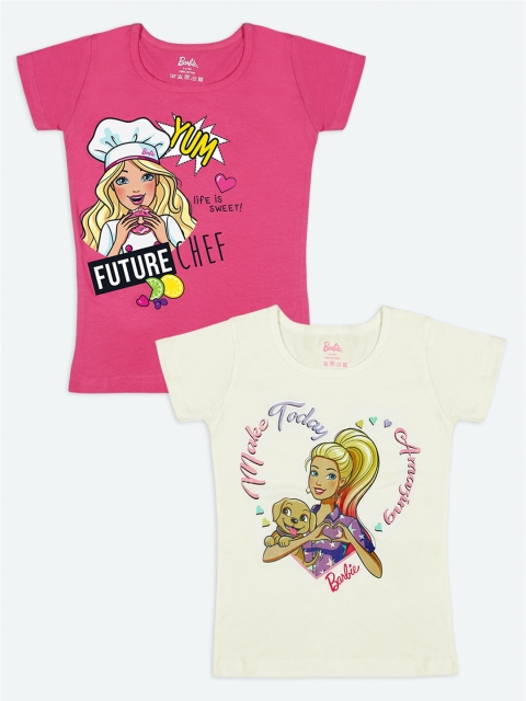 

Barbie Girls Pack of 2 Pink & Cream-Coloured Printed T-shirt