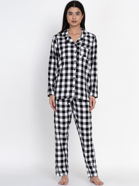 

IX IMPRESSION Women Black & White Checked Night suit