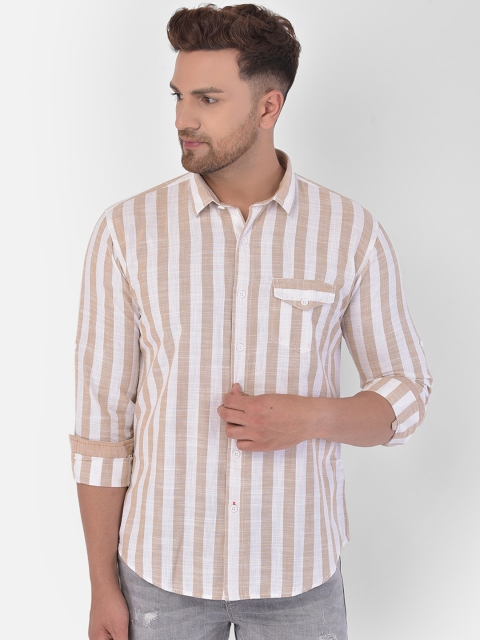 

COBB Men Beige Slim Fit Striped Casual Shirt