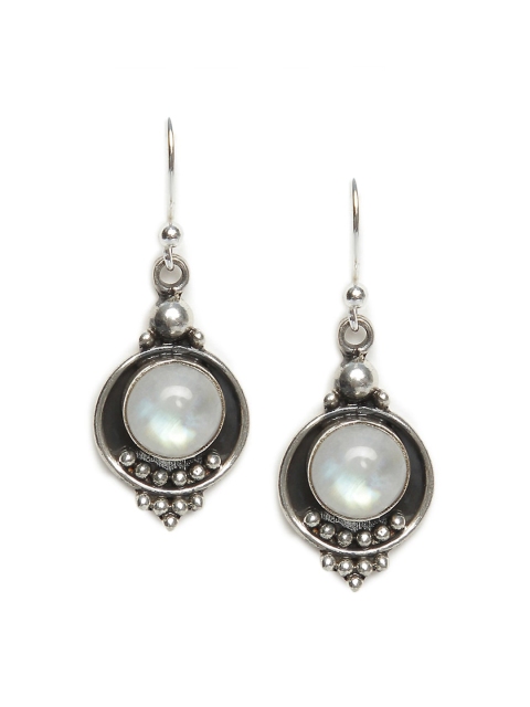 

Fabindia Silver-Toned & Off White Circular Drop Earrings