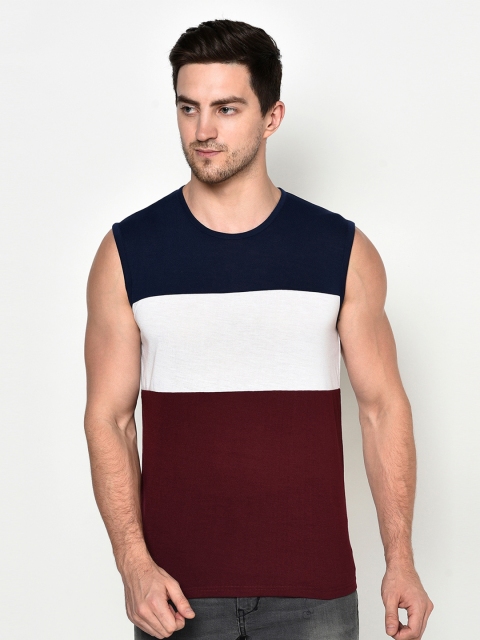 

ELEGANCE Men Maroon & White Colourblocked T-shirt