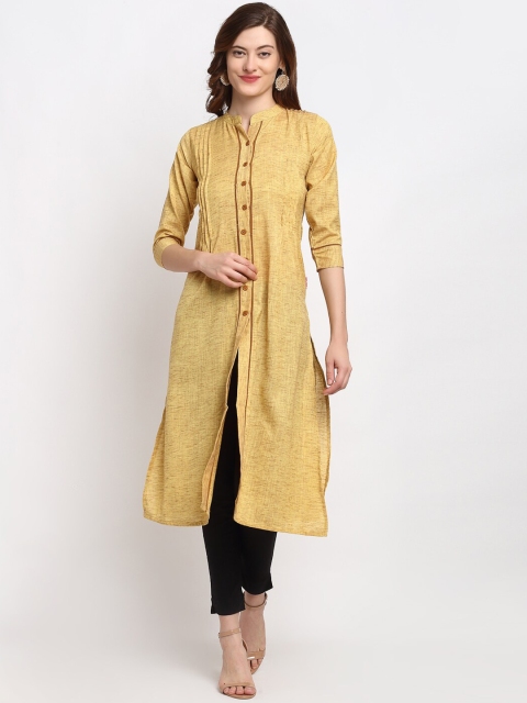 

Lovely Lady Women Yellow & Brown Thread Work Kurta