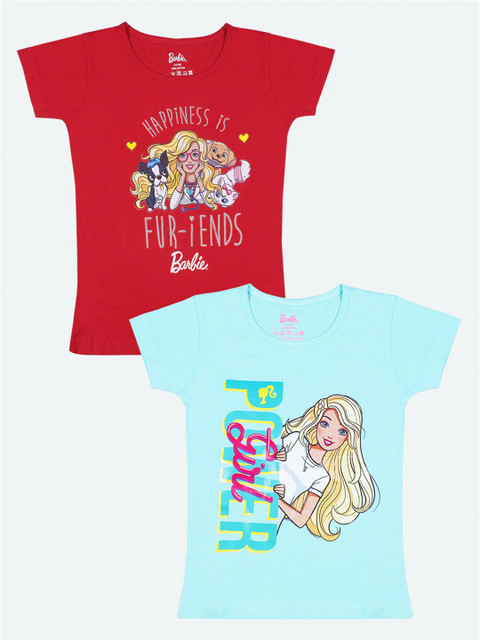 

Barbie Girls Red & Blue Pack of 2 Barbie Printed T-shirt