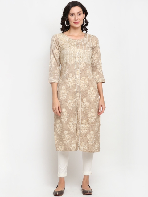 

Lovely Lady Women White & Beige Floral Printed Kurta