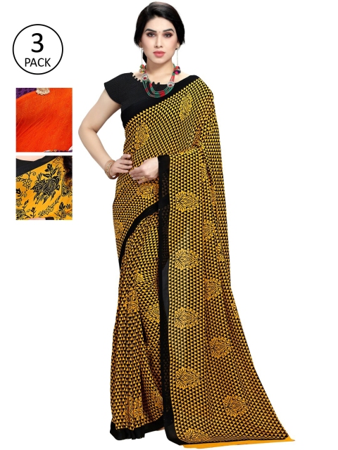 

KALINI Multicoloured Set of 3 Poly Georgette Saree, Multi