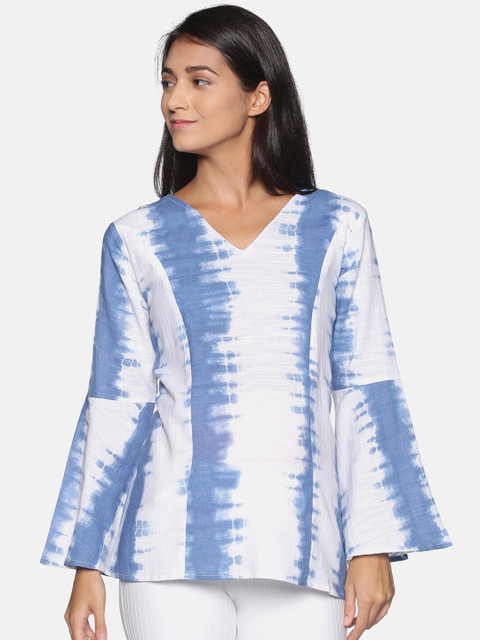 

The Mom Store Blue & White Tie and Dye Bell Sleeve Maternity and Nursing Top