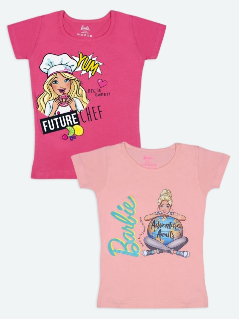 

Barbie Girls Pink Pack Of 2 Printed Cotton T-shirt