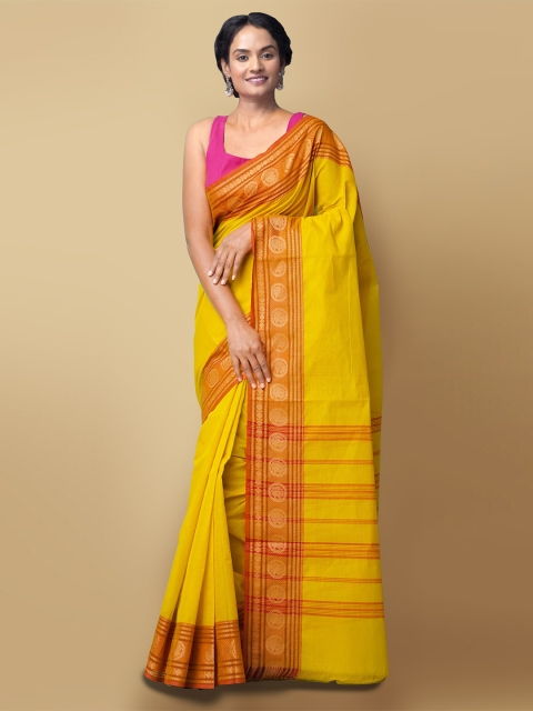 

Unnati Silks Yellow Pure Cotton Handloom Pavni Chettinad Saree
