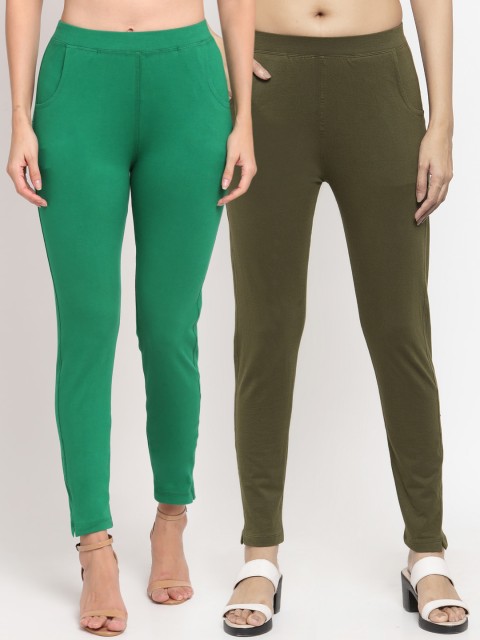 

NEUDIS Women Pack of 2 Solid Ankle-Length Leggings, Green