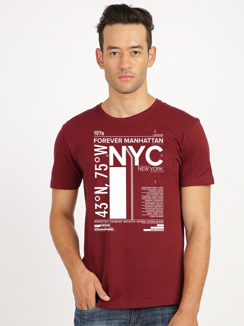 

MASH UNLIMITED Men Maroon Typography Printed Slim Fit T-shirt