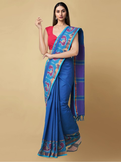 

Unnati Silks Blue & Maroon Zari Handloom Chettinad Saree