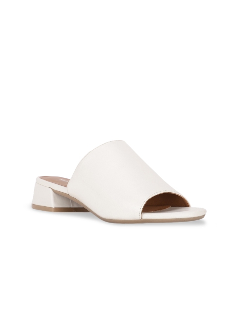 

Hush Puppies White Leather Block Mules
