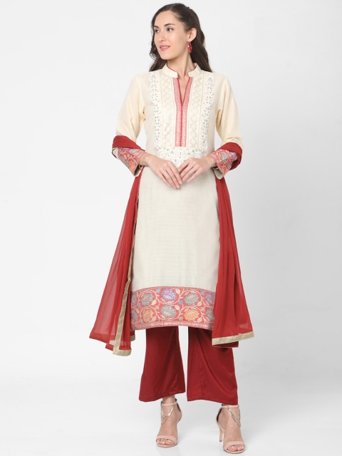 

SALWAR STUDIO Women White Ethnic Motifs Layered Kurta with Palazzos & With Dupatta