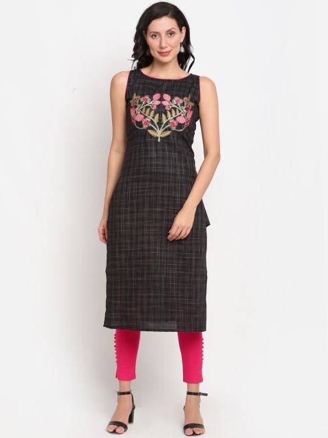 

Lovely Lady Women Black Floral Embroidered Thread Work Kurta