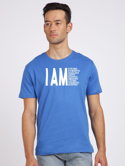 

MASH UNLIMITED Men Blue Typography Printed Slim Fit T-shirt