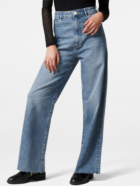 

Forever New Women Navy Blue Wide Leg High-Rise Heavy Fade Jeans