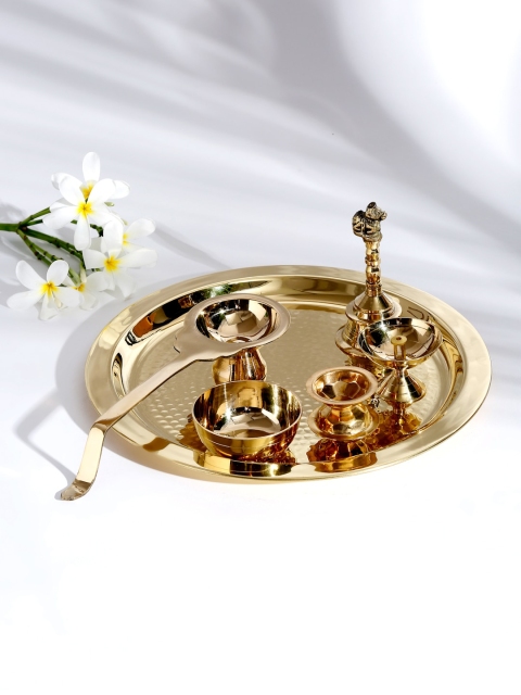 

Fabindia 6-Pieces Gold-Toned Solid Mehnoor Casted Pooja Thali Set