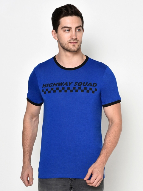 

ELEGANCE Men Blue & Black Typography Printed T-shirt