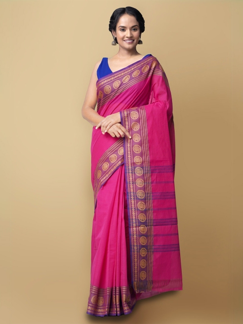 

Unnati Silks Pink & Gold-Toned Pure Cotton Handloom Pavni Chettinad Saree