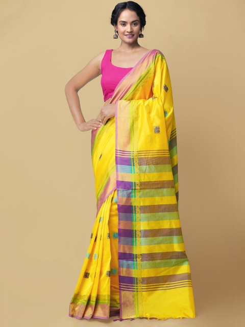 

Unnati Silks Yellow & Purple Ethnic Motifs Embroidered Chettinad Saree