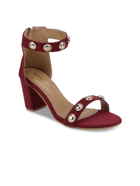 

SCENTRA Maroon Embellished Block Sandals
