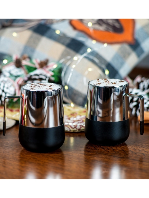 

ARTTDINOX Silver-Toned & Black Set of 2 Solid Stainless Steel Glossy Magic Mugs