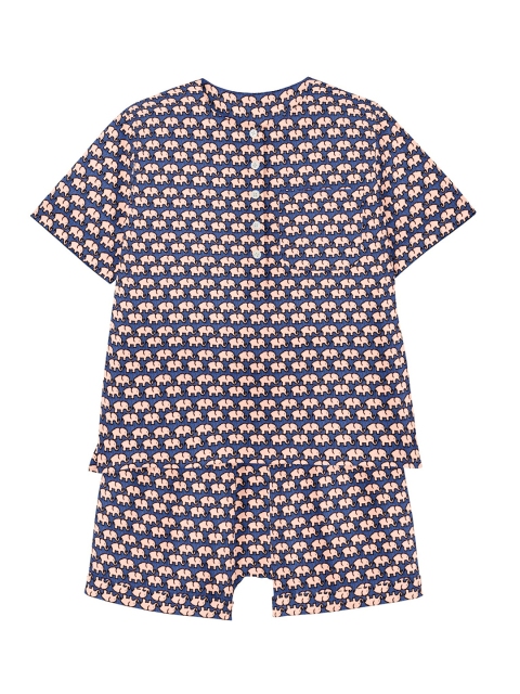 

THE BABY ATELIER Unisex Kids Navy Blue & White Printed Night suit
