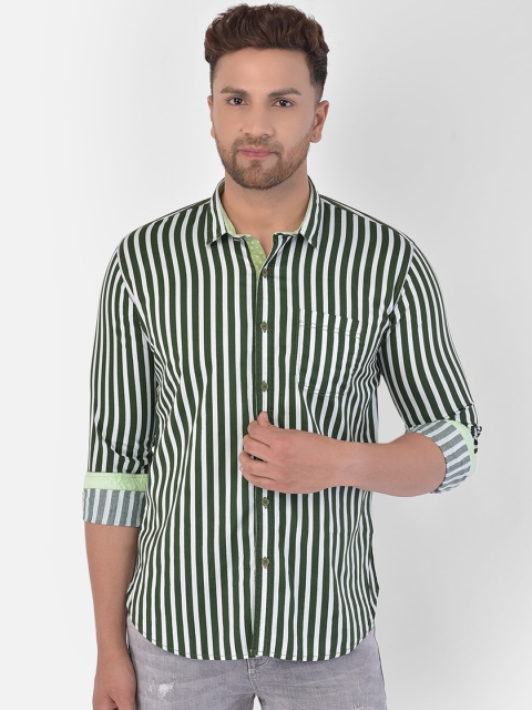 

COBB Men Green Slim Fit Striped Casual Shirt