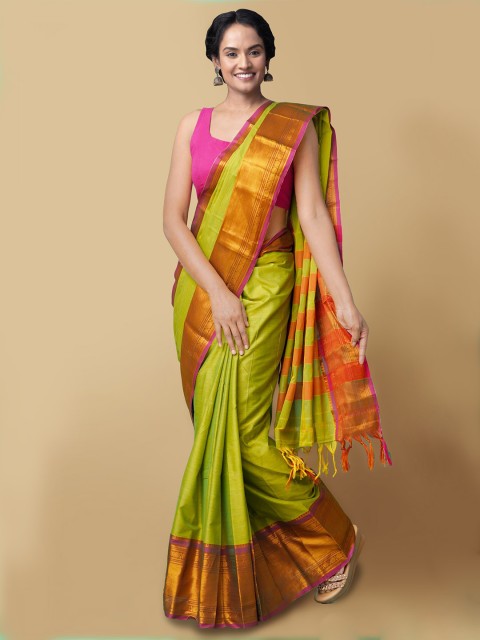 

Unnati Silks Green & Maroon Zari Silk Cotton Narayan Peth Saree
