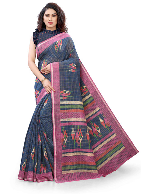 

KALINI Women Blue Checked Saree