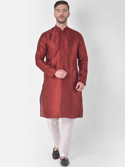 

SG LEMAN Men Maroon Raw Silk Kurta with Pyjamas