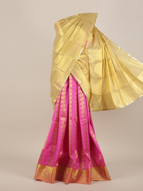 Pothys Women Traditional Cream And Pink Half Saree