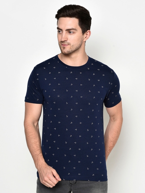 

ELEGANCE Men Navy Blue & White Printed T-shirt
