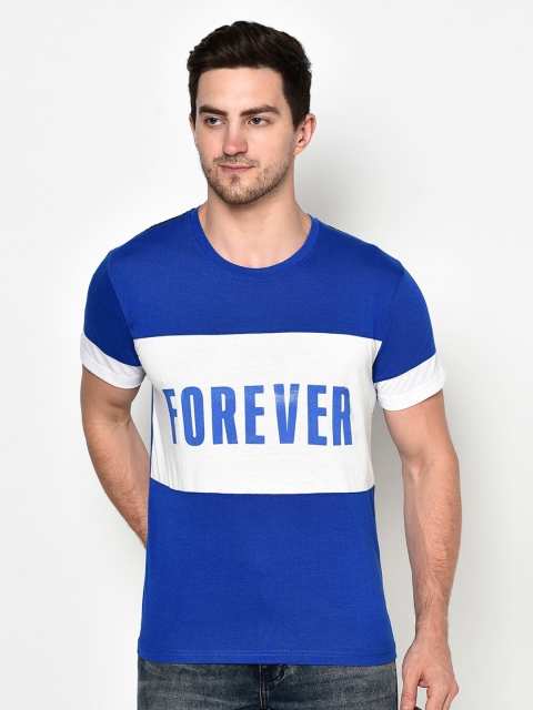 

ELEGANCE Men Blue & White Colourblocked T-shirt