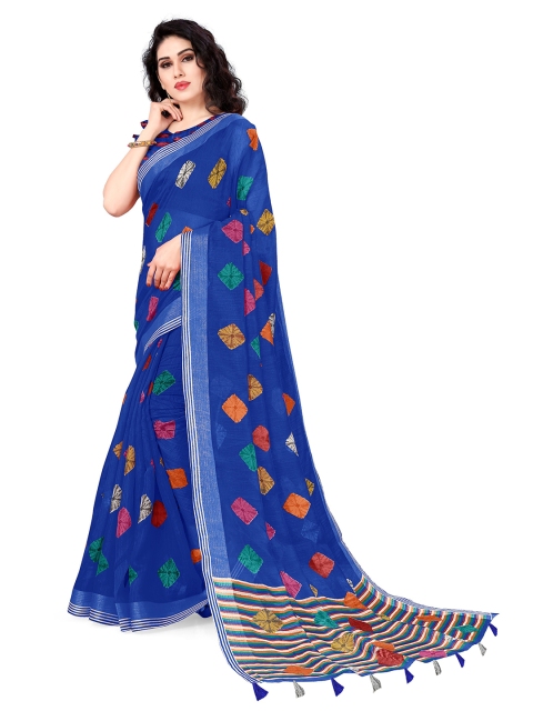 

KALINI Royal Blue Polycotton Bandhani Print Saree