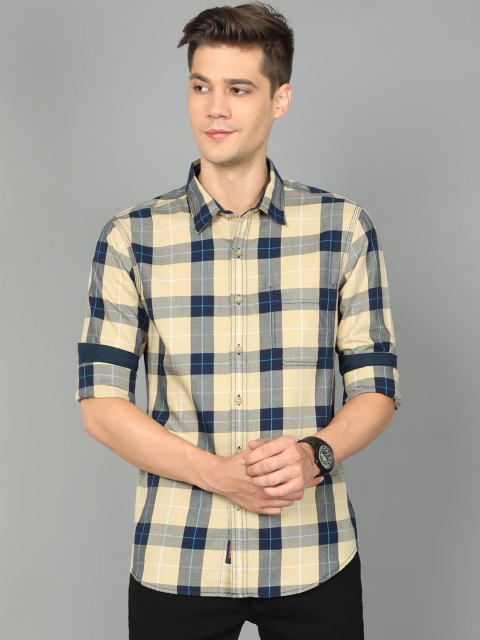 

HERE&NOW Men Yellow Slim Fit Tartan Checks Checked Casual Shirt