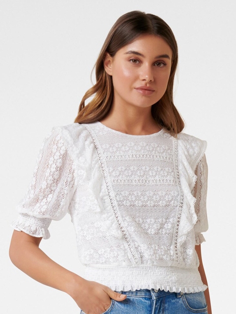 

Forever New White Puff Sleeve Lace Regular Top
