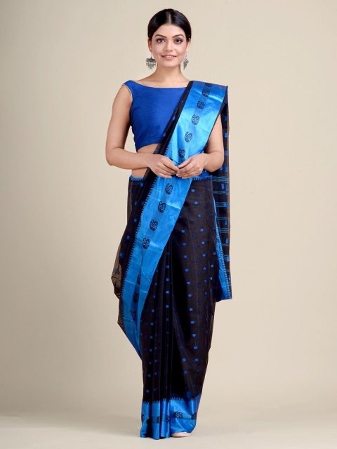 

Charukriti Black & Blue Woven Design Pure Cotton Handloom Taant Saree