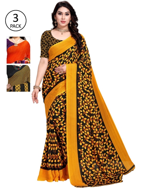 

KALINI Pack of 3 Red & Yellow Saree
