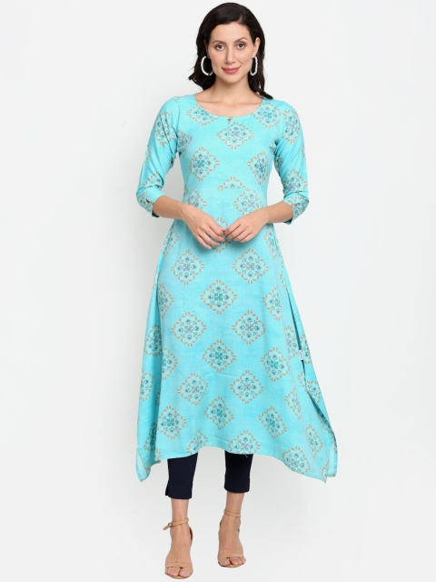 

Lovely Lady Women Blue Ethnic Motifs Printed Keyhole Neck Kurta