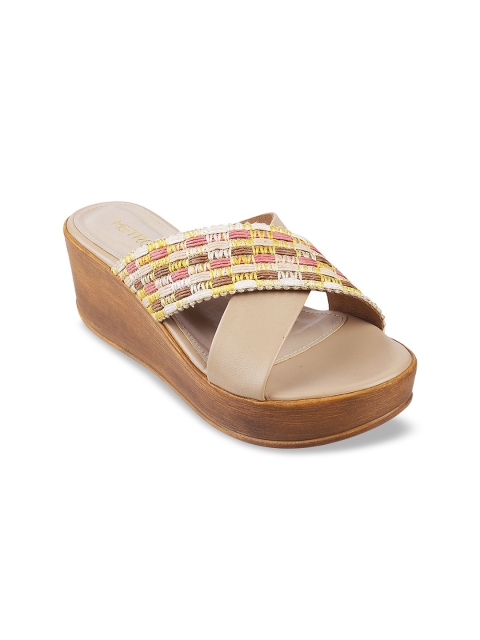 Metro Beige Embellished Wedge Sandals