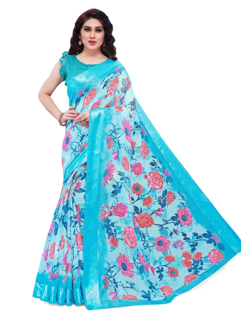 

KALINI Women Turquoise Blue Printed Cotton Saree