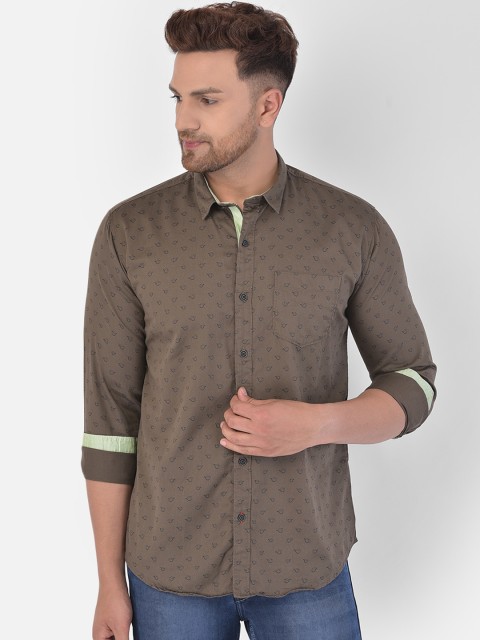 

COBB Men Olive Green Slim Fit Printed Casual Shirt