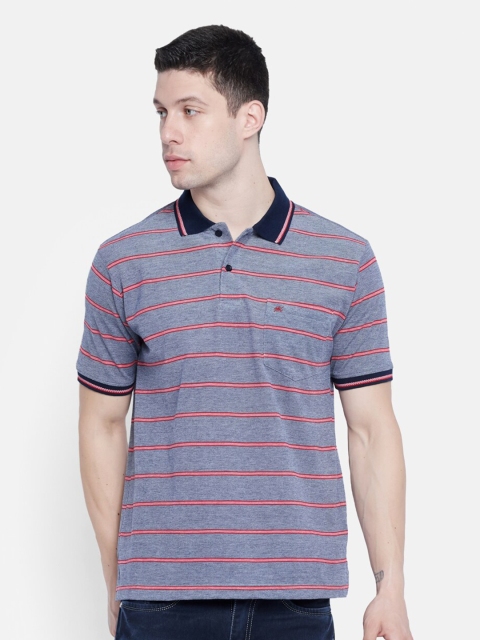 

Monte Carlo Men Navy Blue & Red Striped Polo Collar T-shirt