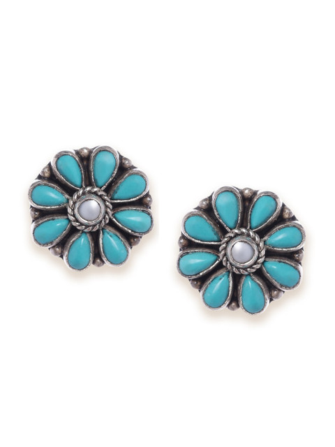

Fabindia Silver-Toned & Blue Floral Studs Earrings