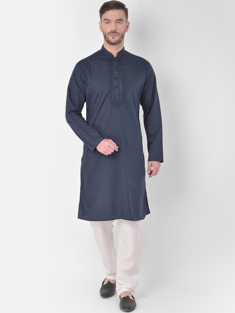 

SG LEMAN Men Navy Blue Pure Cotton Kurta with Pyjamas